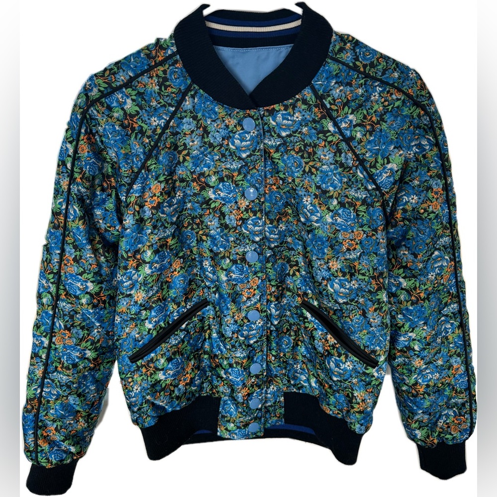 Coach Blue Silk Bomber Jacket - Reversible
